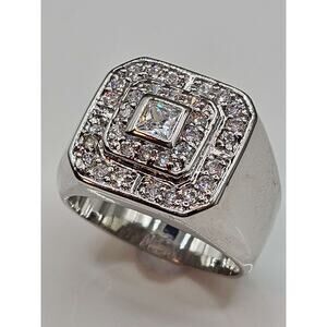 Men's 14 Kt plated white gold 7.25 Cttw Simulated Diamond Ring